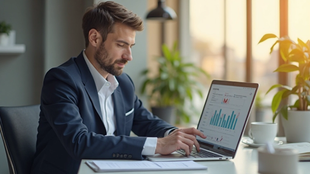 Предприниматель анализирует инвестиционный портфель и финансовые графики в современном офисе
