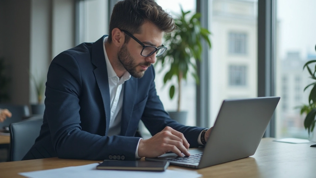 Предприниматель анализирует финансовые графики на ноутбуке